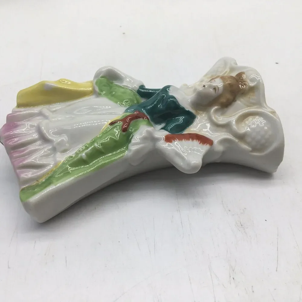 Vintage Japan Wall Pocket Porcelain Lady Figurine Wall Vase Victorian Decor